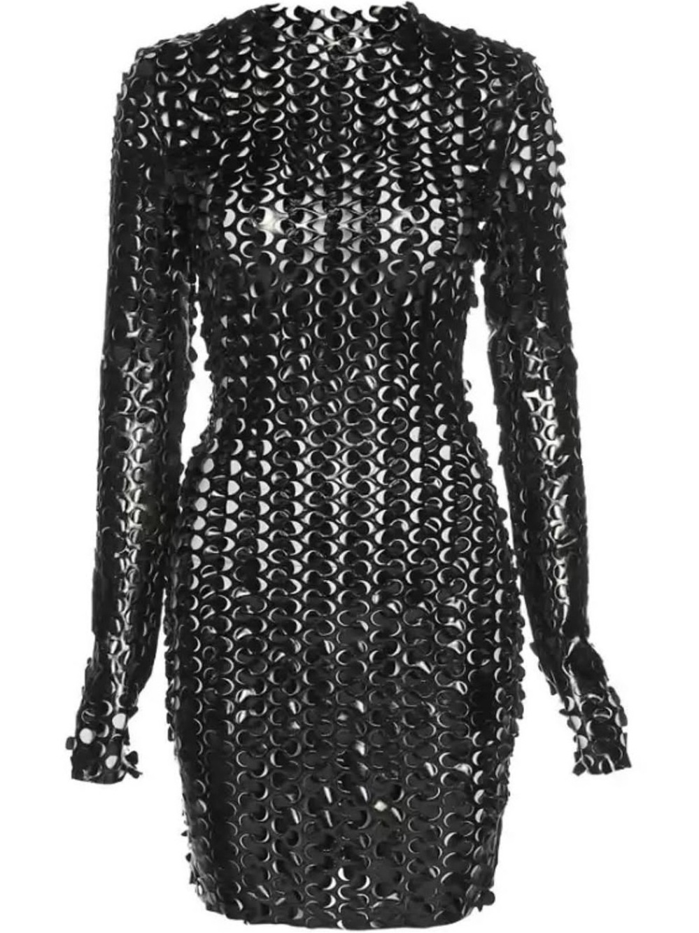 Black Long-Sleeve Cut Out Metallic Cocktail Dress